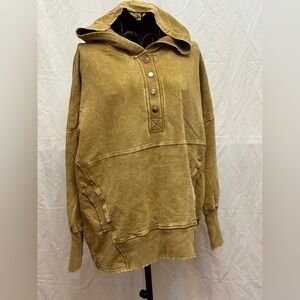 331 - Zenana Outfitters Women's Tan Hoodie with Button Accents